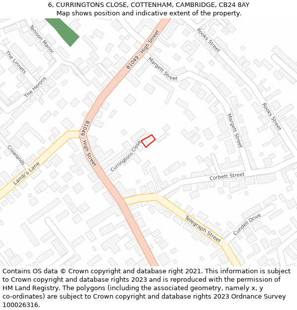 6, CURRINGTONS CLOSE, COTTENHAM, CAMBRIDGE, CB24 8AY: Location map and indicative extent of plot
