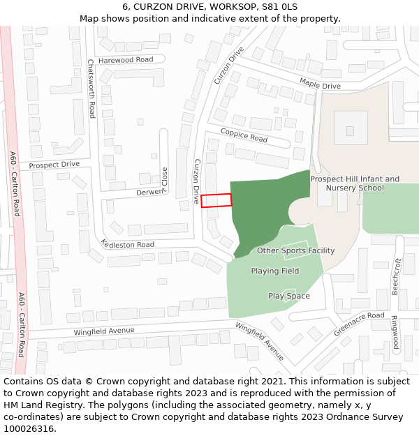 6, CURZON DRIVE, WORKSOP, S81 0LS: Location map and indicative extent of plot