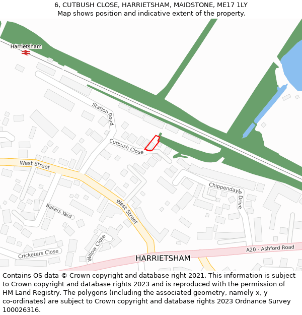 6, CUTBUSH CLOSE, HARRIETSHAM, MAIDSTONE, ME17 1LY: Location map and indicative extent of plot