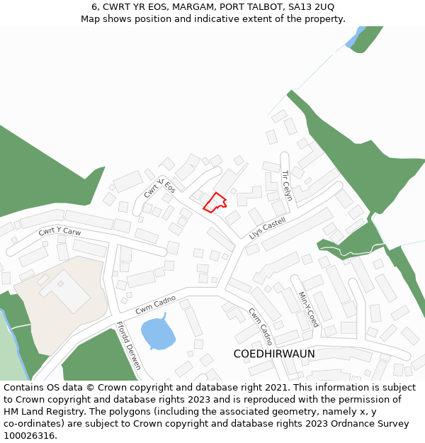 6, CWRT YR EOS, MARGAM, PORT TALBOT, SA13 2UQ: Location map and indicative extent of plot