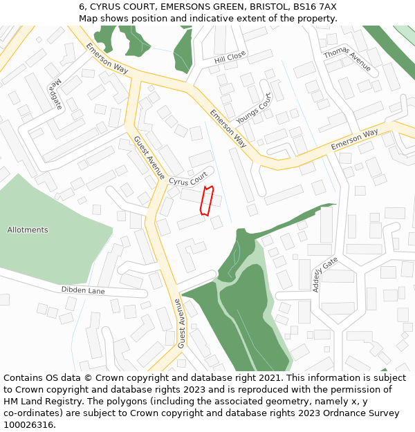 6, CYRUS COURT, EMERSONS GREEN, BRISTOL, BS16 7AX: Location map and indicative extent of plot