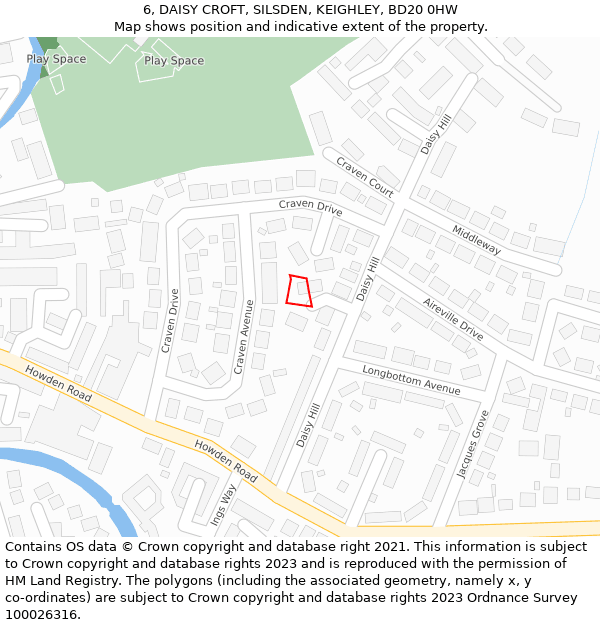 6, DAISY CROFT, SILSDEN, KEIGHLEY, BD20 0HW: Location map and indicative extent of plot