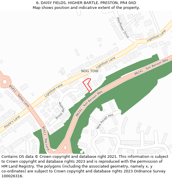 6, DAISY FIELDS, HIGHER BARTLE, PRESTON, PR4 0AD: Location map and indicative extent of plot