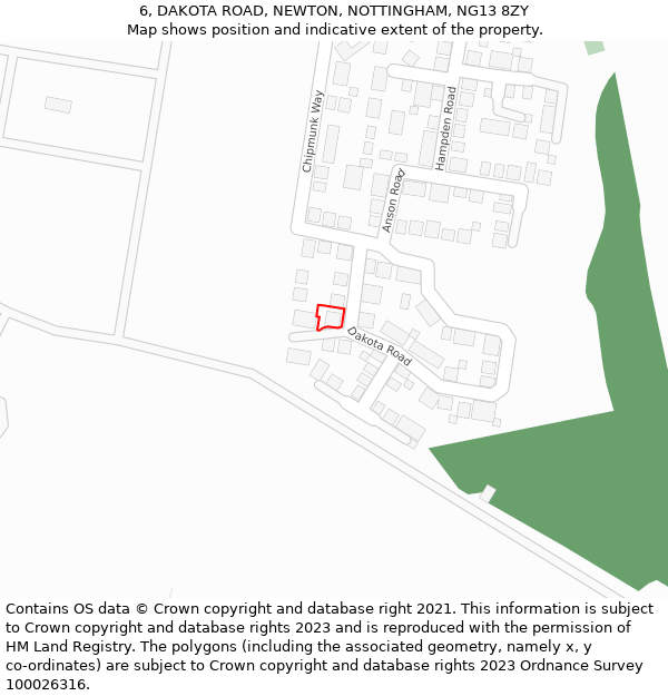 6, DAKOTA ROAD, NEWTON, NOTTINGHAM, NG13 8ZY: Location map and indicative extent of plot