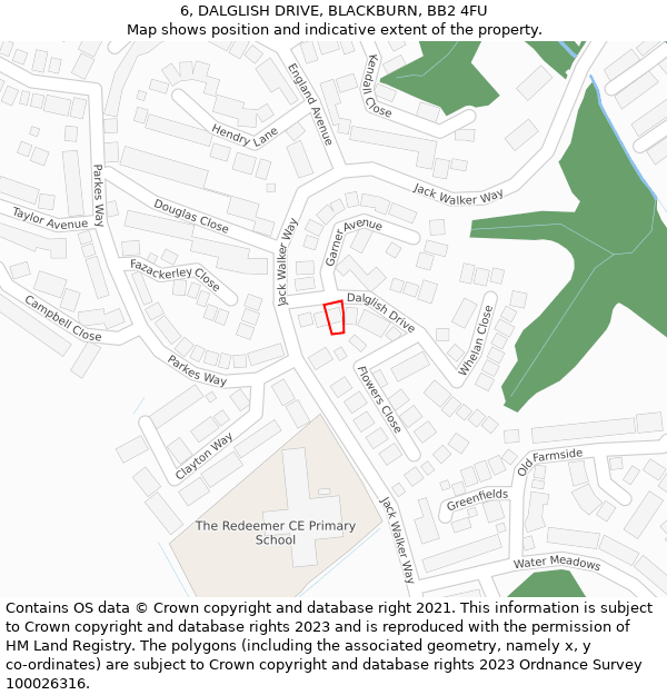 6, DALGLISH DRIVE, BLACKBURN, BB2 4FU: Location map and indicative extent of plot