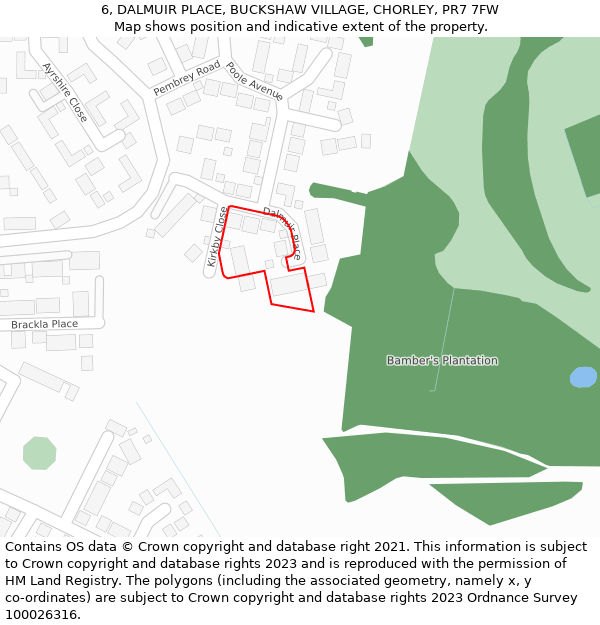 6, DALMUIR PLACE, BUCKSHAW VILLAGE, CHORLEY, PR7 7FW: Location map and indicative extent of plot