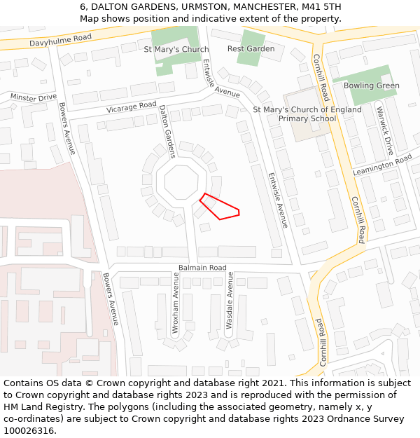 6, DALTON GARDENS, URMSTON, MANCHESTER, M41 5TH: Location map and indicative extent of plot