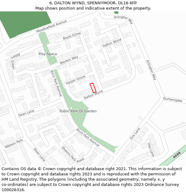 6, DALTON WYND, SPENNYMOOR, DL16 6FP: Location map and indicative extent of plot