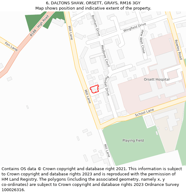 6, DALTONS SHAW, ORSETT, GRAYS, RM16 3GY: Location map and indicative extent of plot