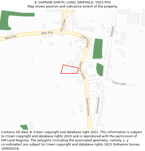 6, DAMSON GARTH, LUND, DRIFFIELD, YO25 9TH: Location map and indicative extent of plot