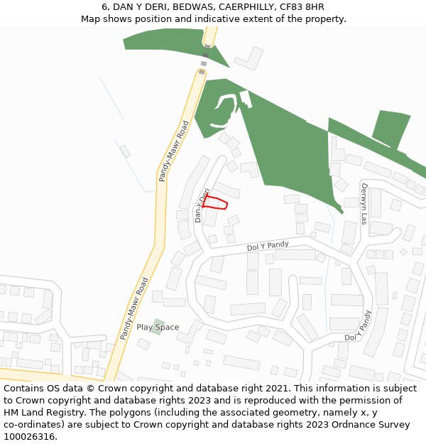 6, DAN Y DERI, BEDWAS, CAERPHILLY, CF83 8HR: Location map and indicative extent of plot