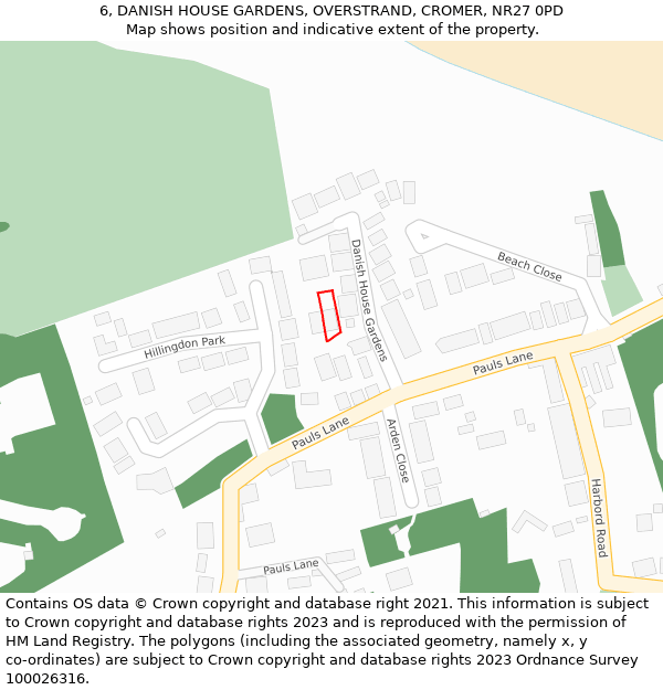 6, DANISH HOUSE GARDENS, OVERSTRAND, CROMER, NR27 0PD: Location map and indicative extent of plot