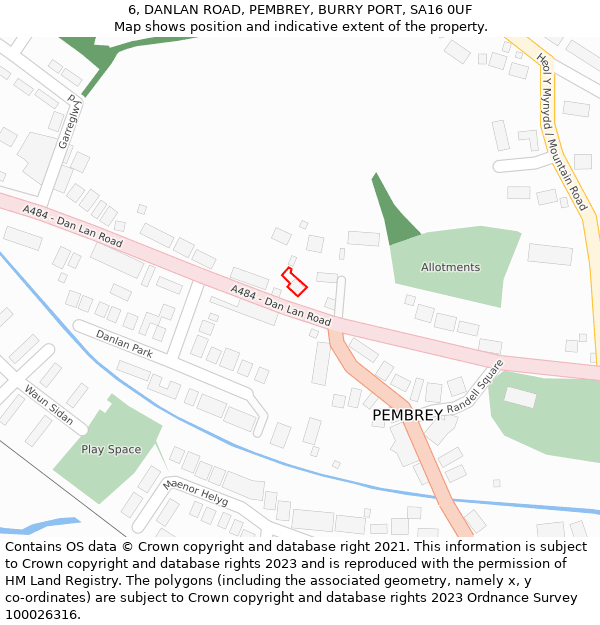 6, DANLAN ROAD, PEMBREY, BURRY PORT, SA16 0UF: Location map and indicative extent of plot