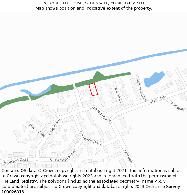 6, DARFIELD CLOSE, STRENSALL, YORK, YO32 5PH: Location map and indicative extent of plot