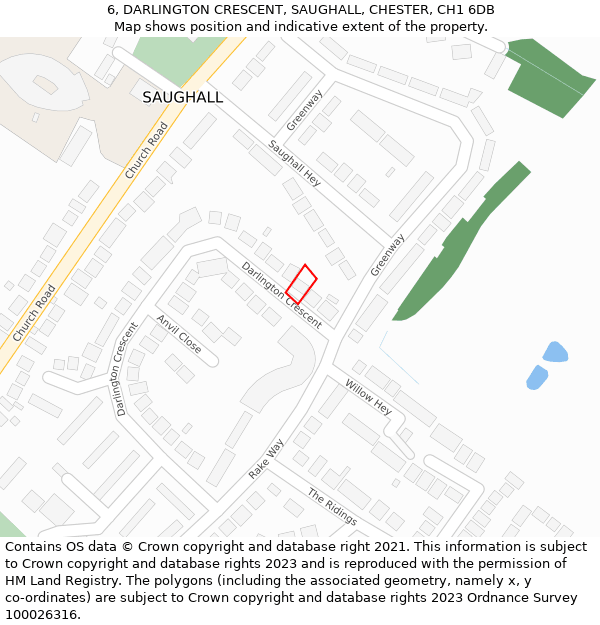 6, DARLINGTON CRESCENT, SAUGHALL, CHESTER, CH1 6DB: Location map and indicative extent of plot