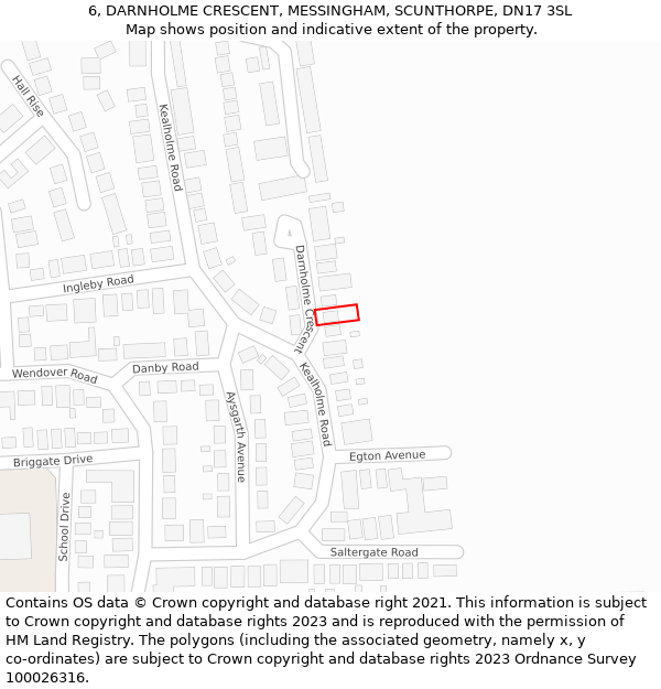 6, DARNHOLME CRESCENT, MESSINGHAM, SCUNTHORPE, DN17 3SL: Location map and indicative extent of plot