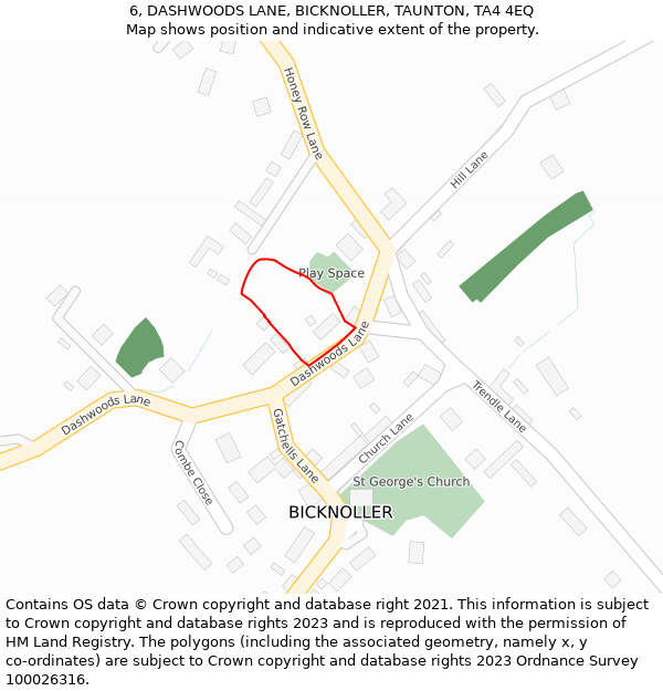 6, DASHWOODS LANE, BICKNOLLER, TAUNTON, TA4 4EQ: Location map and indicative extent of plot