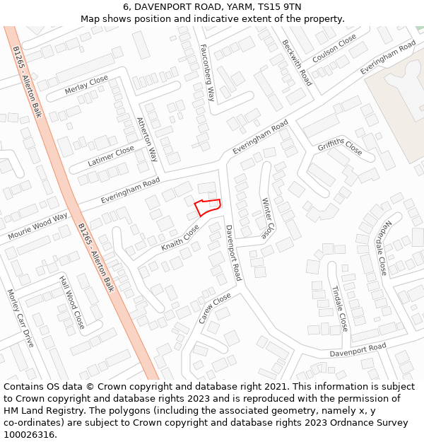 6, DAVENPORT ROAD, YARM, TS15 9TN: Location map and indicative extent of plot