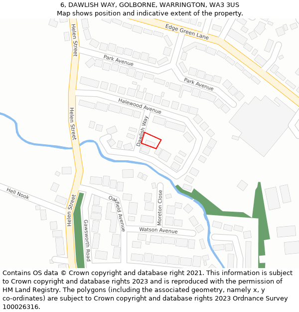 6, DAWLISH WAY, GOLBORNE, WARRINGTON, WA3 3US: Location map and indicative extent of plot