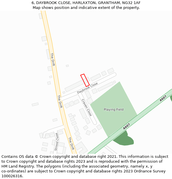 6, DAYBROOK CLOSE, HARLAXTON, GRANTHAM, NG32 1AF: Location map and indicative extent of plot