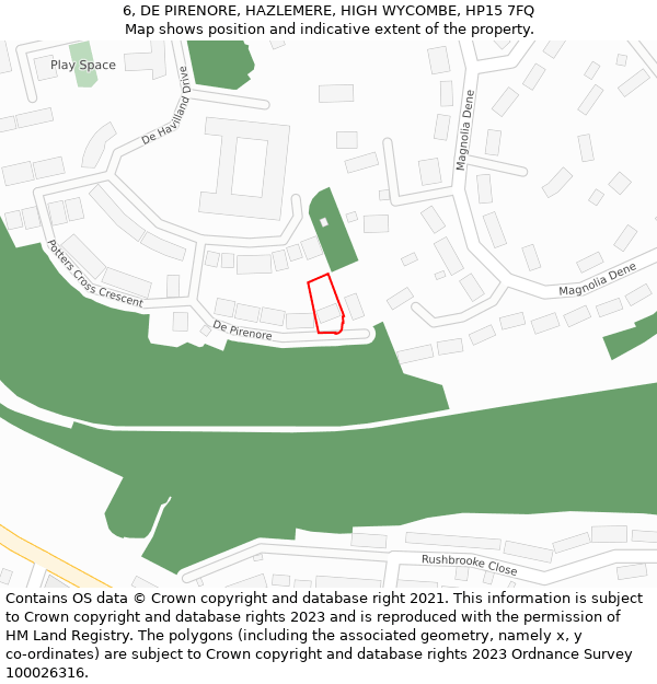 6, DE PIRENORE, HAZLEMERE, HIGH WYCOMBE, HP15 7FQ: Location map and indicative extent of plot