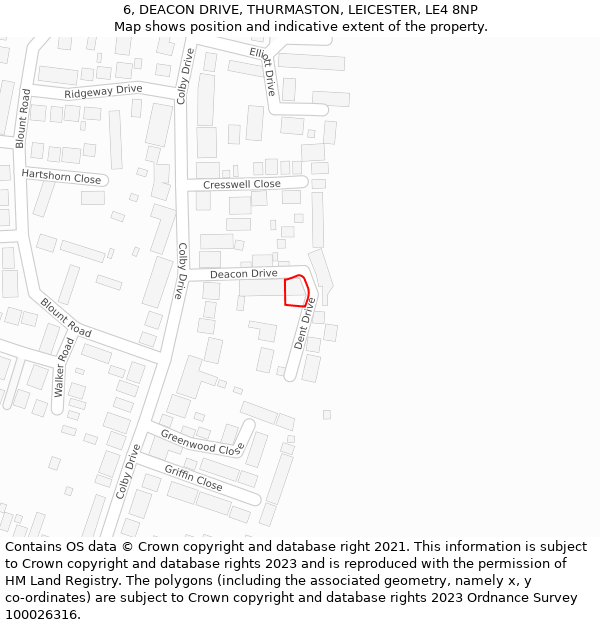 6, DEACON DRIVE, THURMASTON, LEICESTER, LE4 8NP: Location map and indicative extent of plot