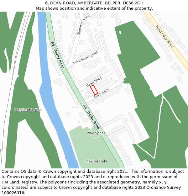 6, DEAN ROAD, AMBERGATE, BELPER, DE56 2GH: Location map and indicative extent of plot