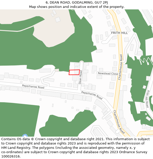 6, DEAN ROAD, GODALMING, GU7 2PJ: Location map and indicative extent of plot