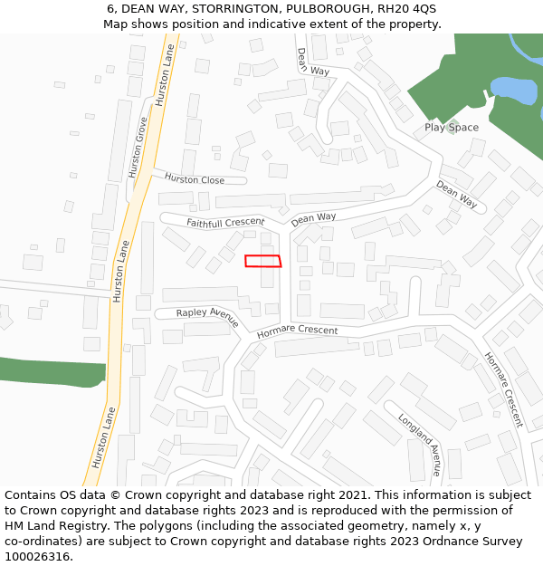 6, DEAN WAY, STORRINGTON, PULBOROUGH, RH20 4QS: Location map and indicative extent of plot