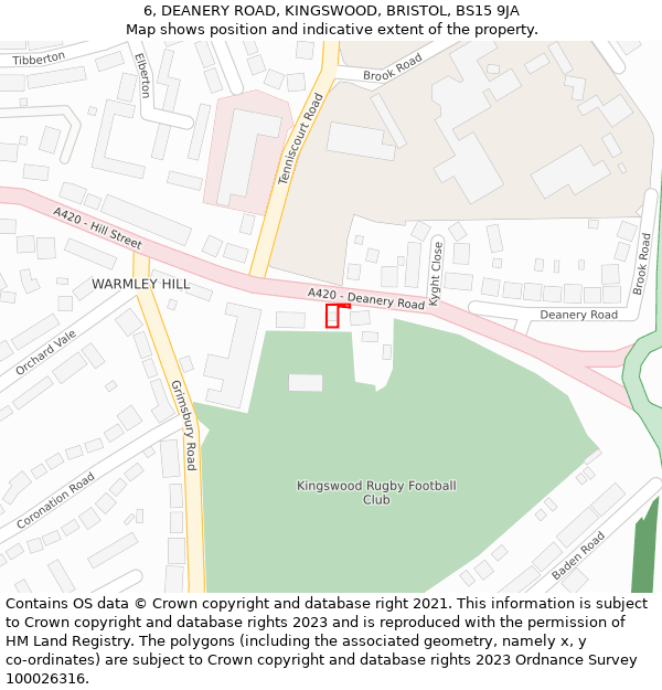 6, DEANERY ROAD, KINGSWOOD, BRISTOL, BS15 9JA: Location map and indicative extent of plot