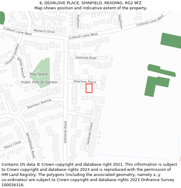 6, DEARLOVE PLACE, SHINFIELD, READING, RG2 9FZ: Location map and indicative extent of plot