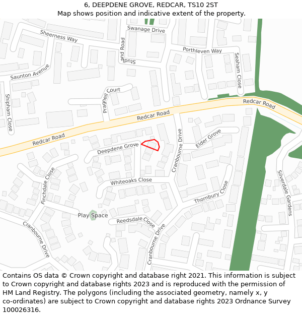 6, DEEPDENE GROVE, REDCAR, TS10 2ST: Location map and indicative extent of plot