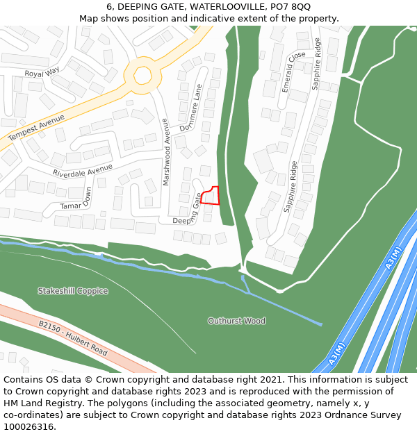 6, DEEPING GATE, WATERLOOVILLE, PO7 8QQ: Location map and indicative extent of plot