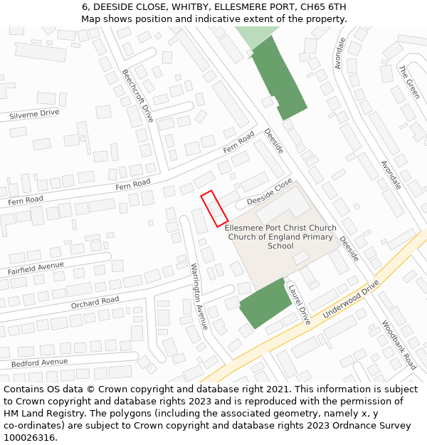 6, DEESIDE CLOSE, WHITBY, ELLESMERE PORT, CH65 6TH: Location map and indicative extent of plot