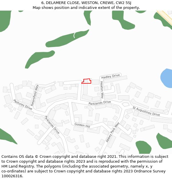 6, DELAMERE CLOSE, WESTON, CREWE, CW2 5SJ: Location map and indicative extent of plot