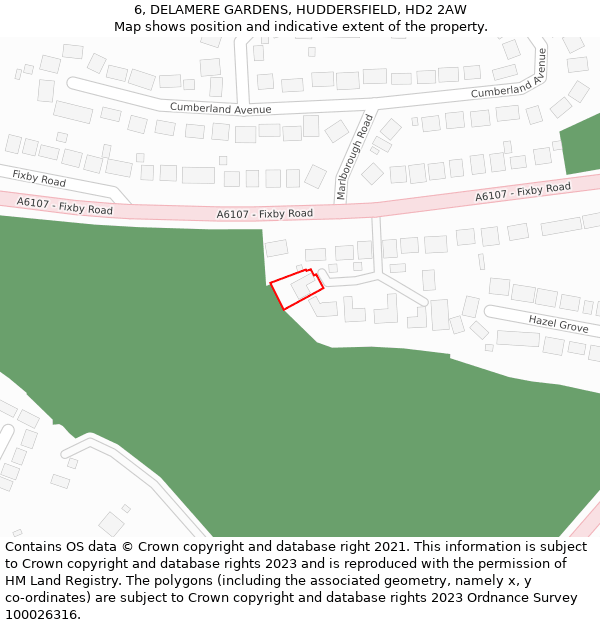 6, DELAMERE GARDENS, HUDDERSFIELD, HD2 2AW: Location map and indicative extent of plot