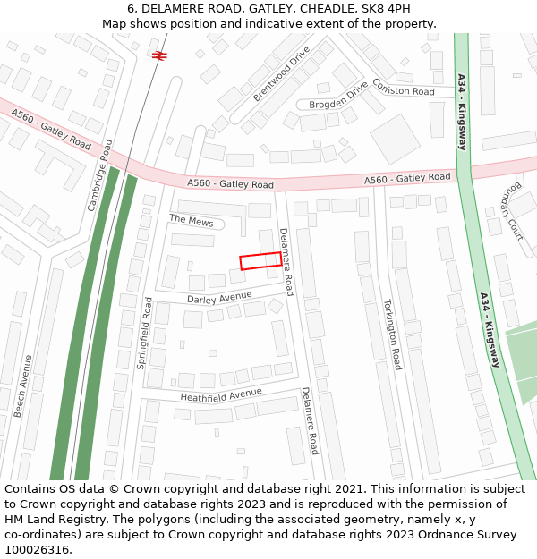 6, DELAMERE ROAD, GATLEY, CHEADLE, SK8 4PH: Location map and indicative extent of plot