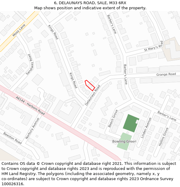 6, DELAUNAYS ROAD, SALE, M33 6RX: Location map and indicative extent of plot