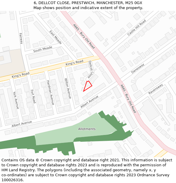 6, DELLCOT CLOSE, PRESTWICH, MANCHESTER, M25 0GX: Location map and indicative extent of plot