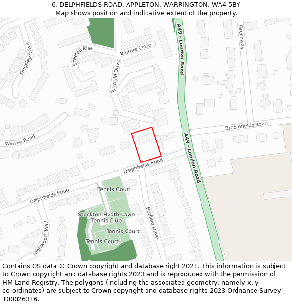 6, DELPHFIELDS ROAD, APPLETON, WARRINGTON, WA4 5BY: Location map and indicative extent of plot