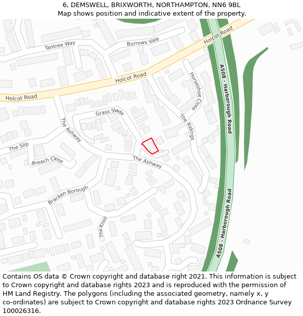 6, DEMSWELL, BRIXWORTH, NORTHAMPTON, NN6 9BL: Location map and indicative extent of plot