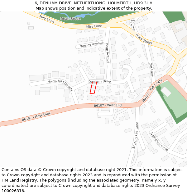 6, DENHAM DRIVE, NETHERTHONG, HOLMFIRTH, HD9 3HA: Location map and indicative extent of plot