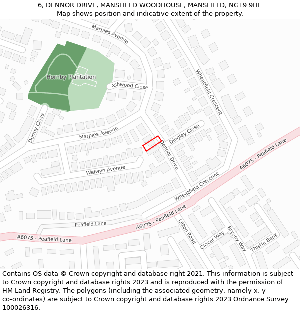 6, DENNOR DRIVE, MANSFIELD WOODHOUSE, MANSFIELD, NG19 9HE: Location map and indicative extent of plot