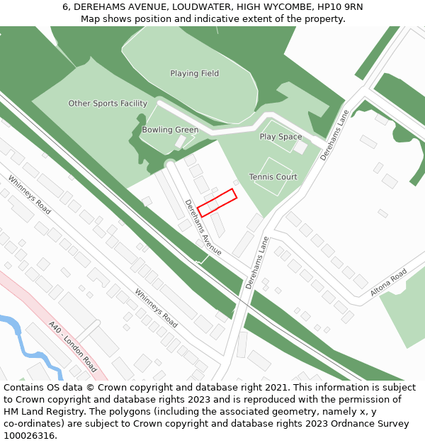 6, DEREHAMS AVENUE, LOUDWATER, HIGH WYCOMBE, HP10 9RN: Location map and indicative extent of plot