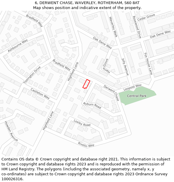 6, DERWENT CHASE, WAVERLEY, ROTHERHAM, S60 8AT: Location map and indicative extent of plot