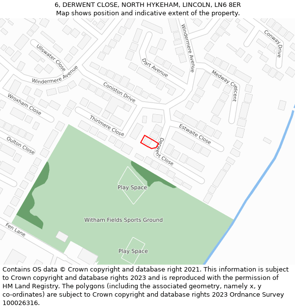 6, DERWENT CLOSE, NORTH HYKEHAM, LINCOLN, LN6 8ER: Location map and indicative extent of plot