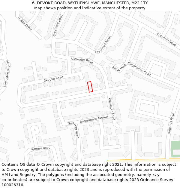 6, DEVOKE ROAD, WYTHENSHAWE, MANCHESTER, M22 1TY: Location map and indicative extent of plot