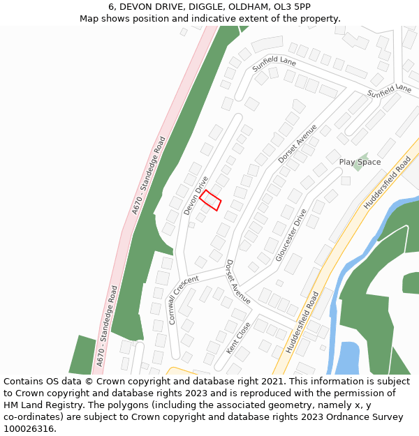 6, DEVON DRIVE, DIGGLE, OLDHAM, OL3 5PP: Location map and indicative extent of plot