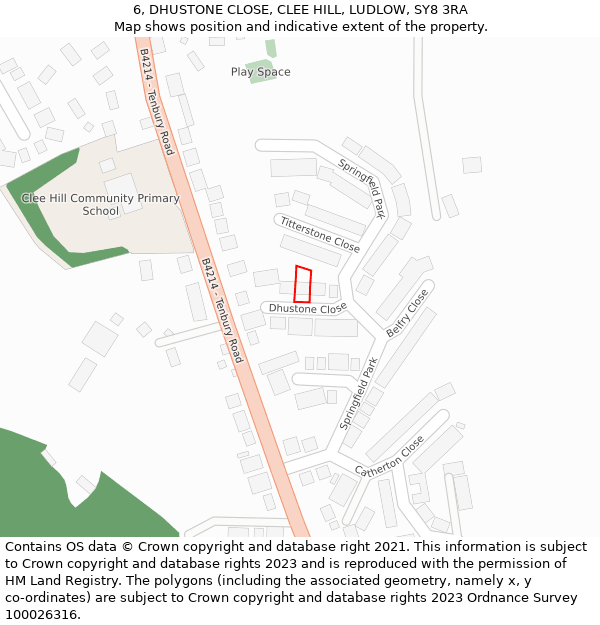 6, DHUSTONE CLOSE, CLEE HILL, LUDLOW, SY8 3RA: Location map and indicative extent of plot