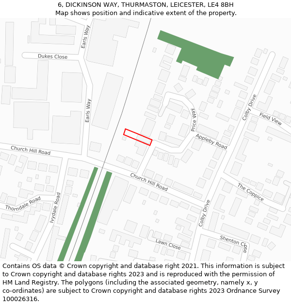 6, DICKINSON WAY, THURMASTON, LEICESTER, LE4 8BH: Location map and indicative extent of plot